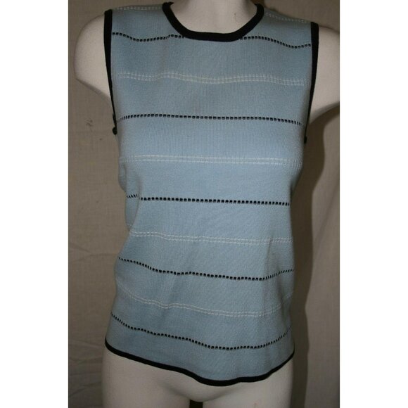 Carole Little Womens Sleeveless Light Blue Striped Knit Sweater Top Size Medium - Picture 1 of 5